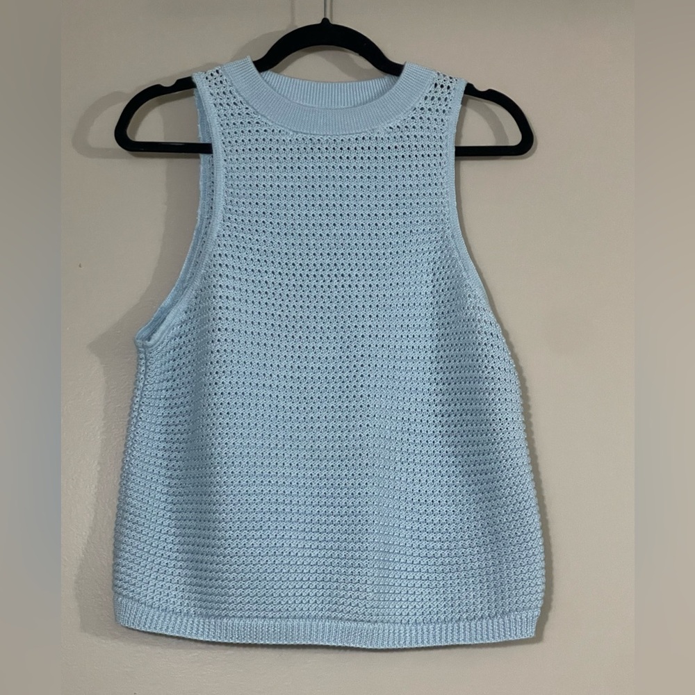 ELEVEN SIX - Blue loose Knit Sleeveless crochet tank, sz M